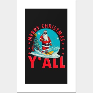 Funny Christmas In July Santa Surfing Posters and Art